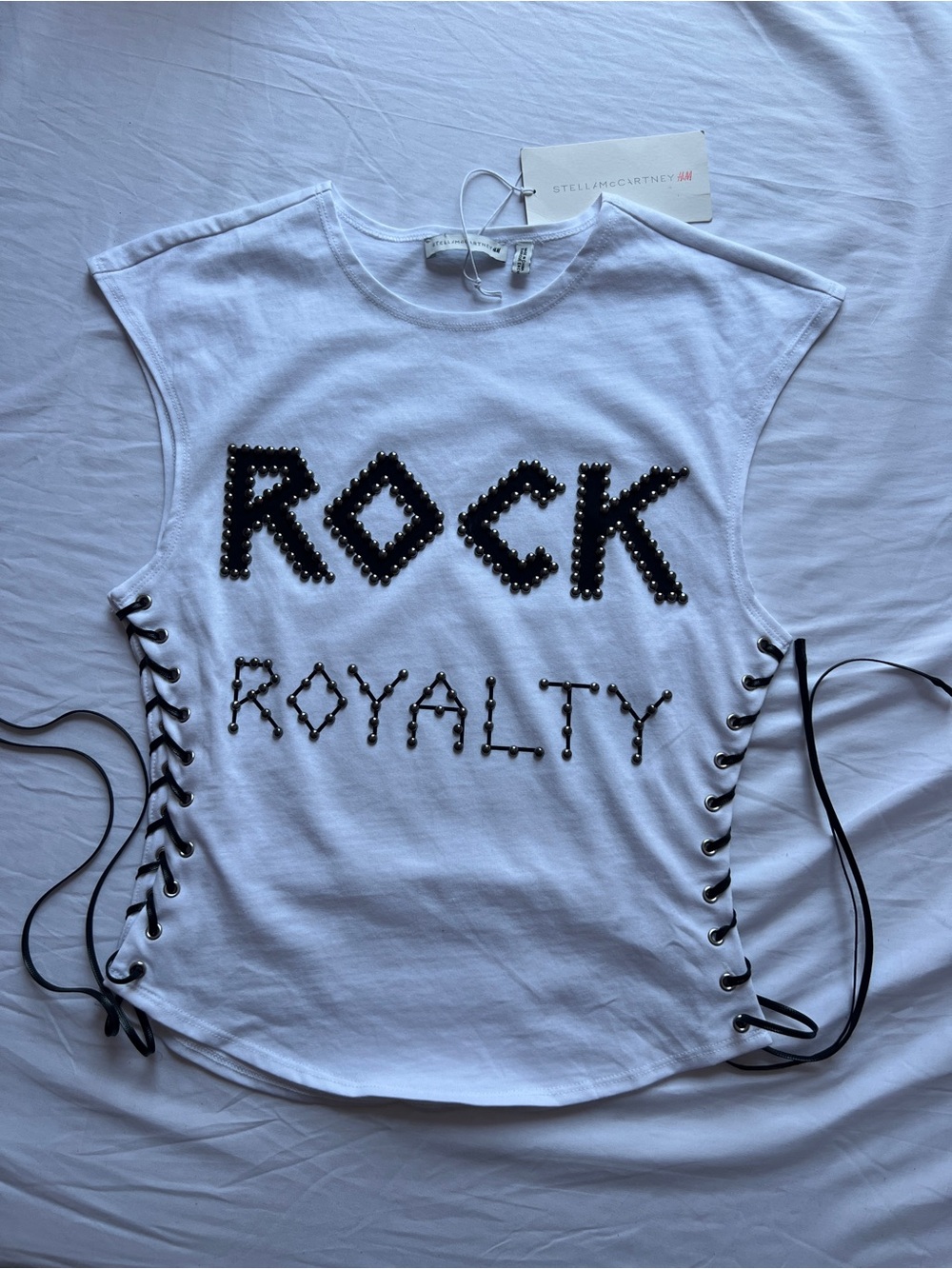 BNWT Stella McCartney for H&M white studded lace-up top Rock Royalty Small